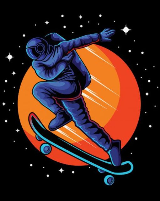 Astronaut Skateboarding paint by number