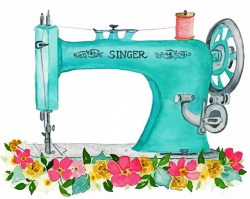 Blue Sewing Machine paint by number