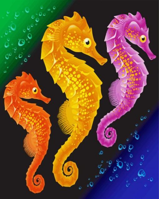 Colorful Seahorses paint by number