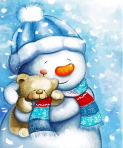 Cute Snowman And Teddy Bear paint by number