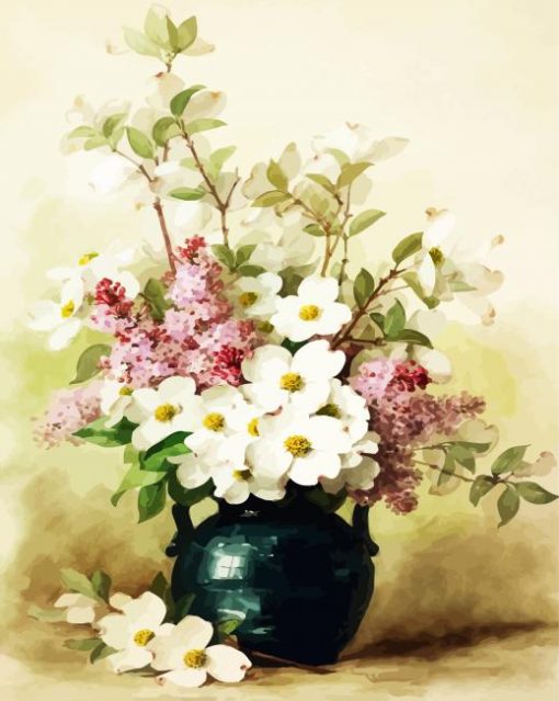 Dogwood And Lilacs Vase paint by numbers
