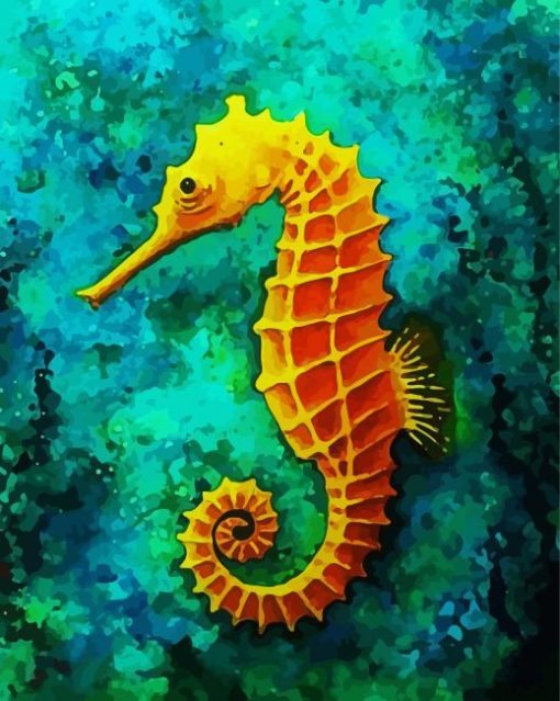 Golden Seahorse paint by number