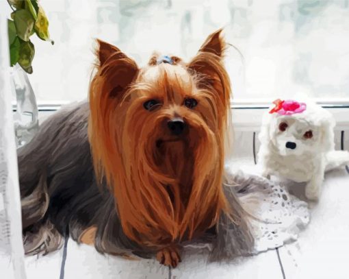 Long Haired Yorkshire Terrier And Dog Doll paint by number