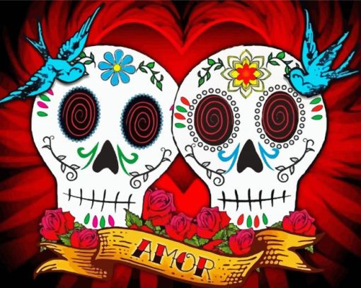 Mexican Love Skulls paint by numbers