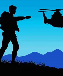 Military Soldier With Helicopter Silhouette paint by numbers