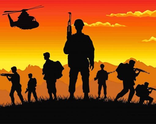 Military Soldiers Silhouette paint by numbers