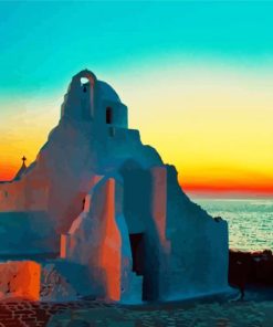 Mykonos Church Paraportiani At Sunset paint by numbers