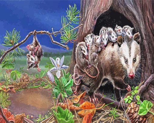 Opossum And Babies paint by number