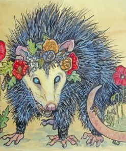 Opossum With Flowers paint by number