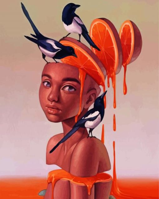 Orange Lady And Bird paint by number