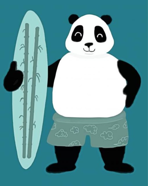 Panda Holding A Serfboard paint by number