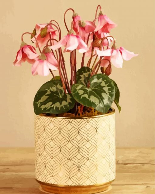 Pink Cyclamen Vase paint by number
