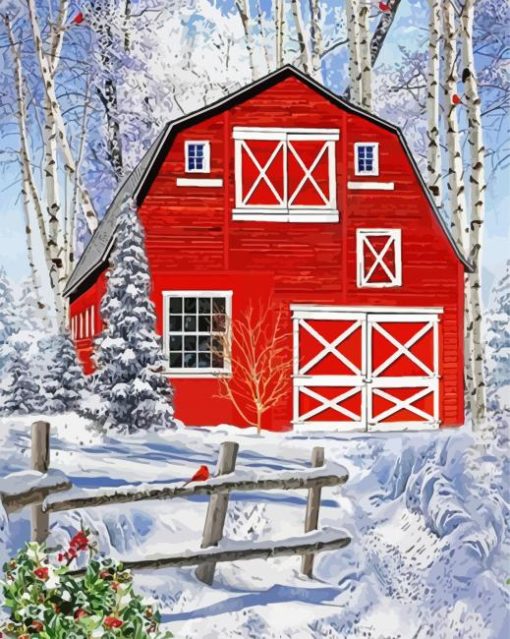 Red Winter Barn paint by numbers