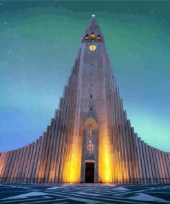 Reykjavik Hallgrimskirkja Church Aurora Lights paint by number