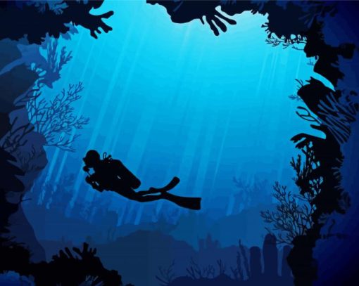 Scuba Diver Silhouette paint by numbers