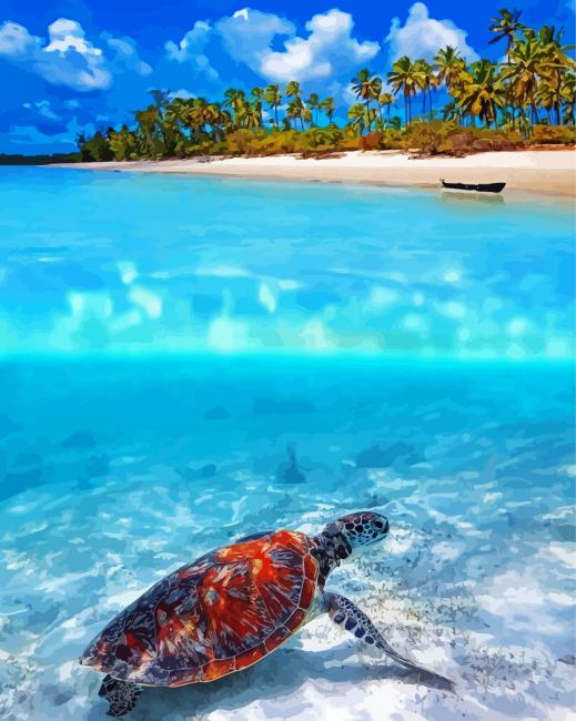Sea Turtle In Zanzibar Beach paint by number