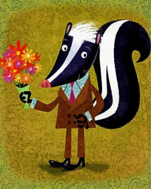 Skunk Holding Flowers paint by number
