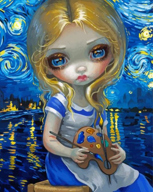 Starry Night Strangeling Girl paint by number
