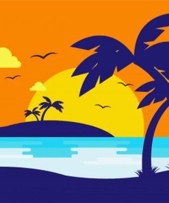 Sunset Beach With Palm Silhouette paint by numbers