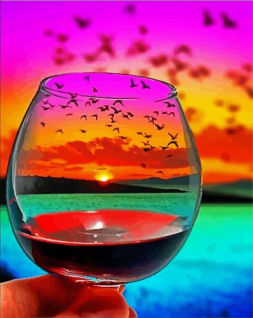 Sunset Glass And Flying Birds paint by number