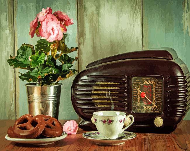 Vintage Coffee And Radio paint by number
