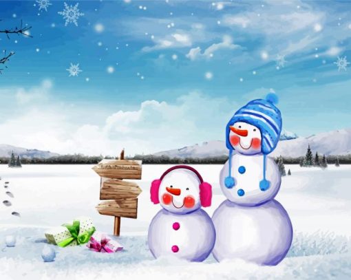 Winter Snowman paint by number