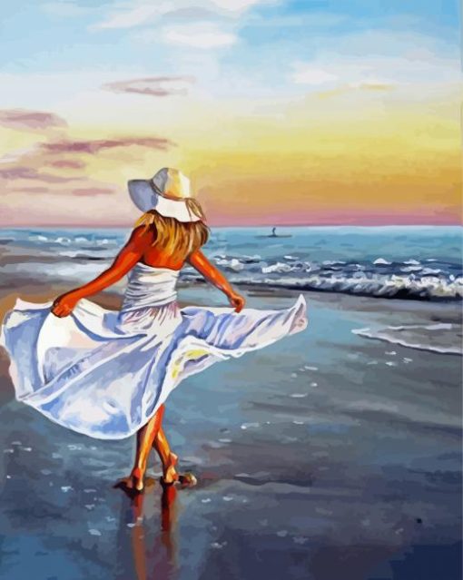 Woman Enjoying The Beach paint by numbers