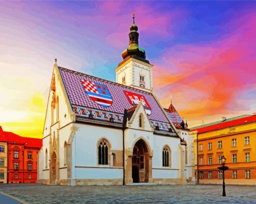 Zagreb St Mark Church paint by numbers