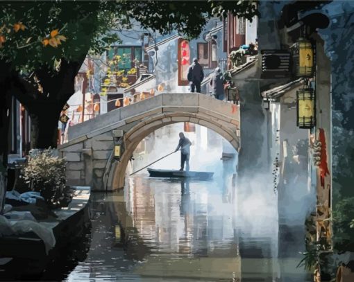 Zhouzhuang Water Town Night paint by number