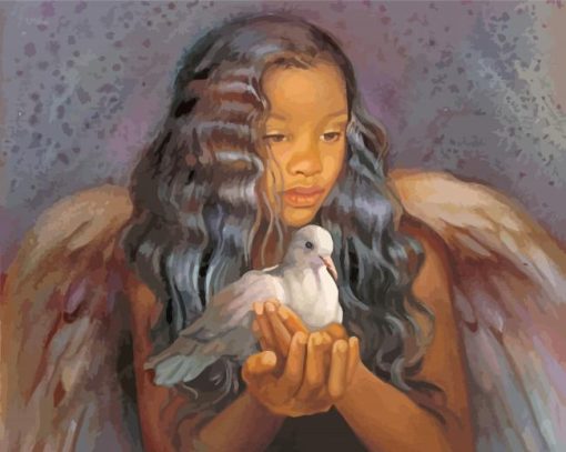 Black Girl Angel Holding A Dove paint by number