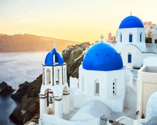 Blue Dome Church Greece paint by number
