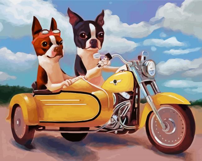 Boston Terrier Riding A Motorcycle paint by number