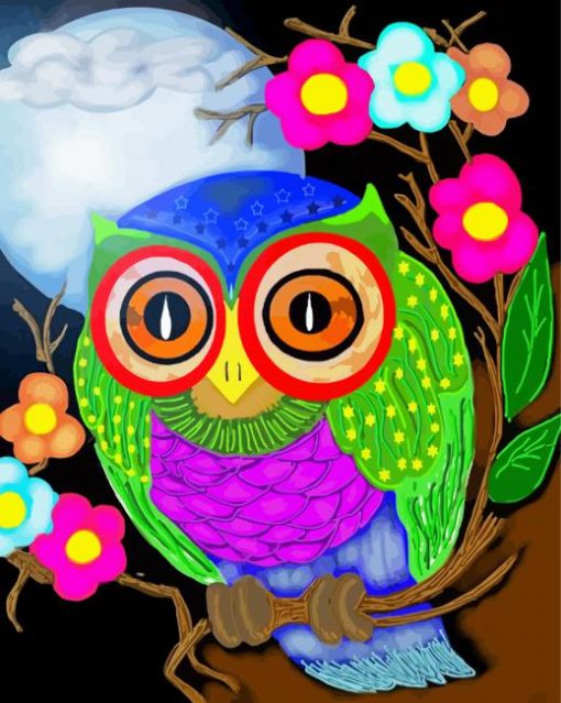 Cute Owl Bird And Flowers paint by number