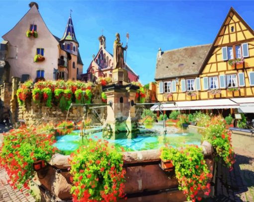 Eguisheim Hostellerie Du Chateau Fountain paint by number