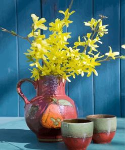 Forsythia Pottery Vase paint by number