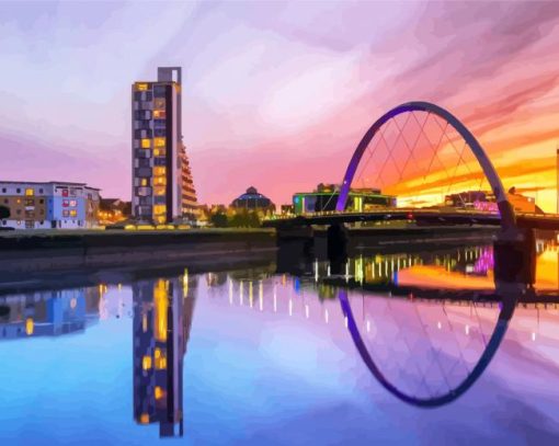 Glasgow The Clyde Arc At Sunset paint by number
