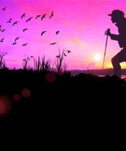 Hiker Silhouette At Sunset paint by number