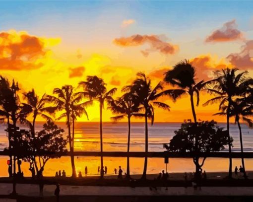 Honolulu Oahu Sunset Silhouette paint by number