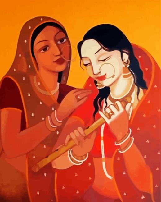 Indians Playing Flute paint by number