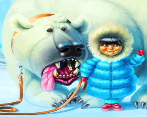 Inuit Girl And Polar Bear paint by number