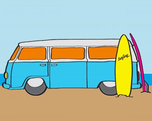 Kombi Van And Surfing Board paint by number