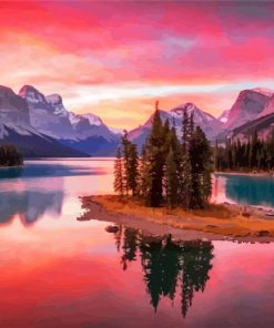 Maligne Lake At Sunset paint by number