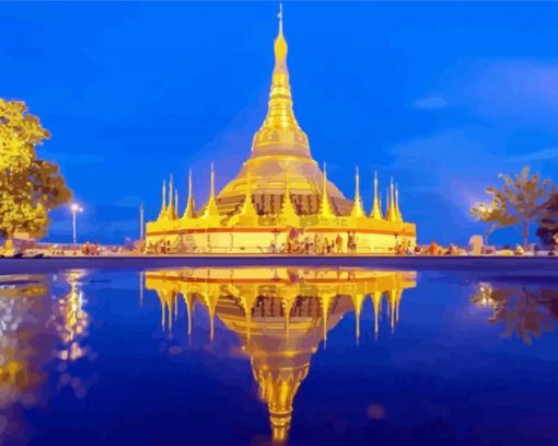 Myanmar Shwedagon Pagoda Water Reflection paint by numbers