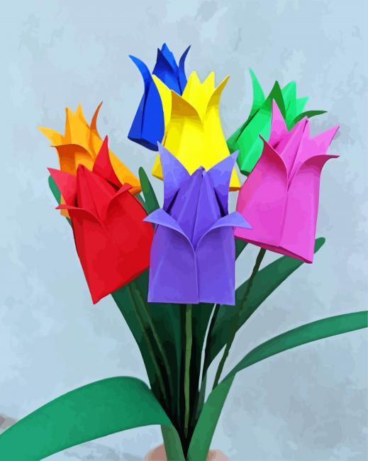 Origami Tulips Bouquet Paint By Numbers - PBN Canvas