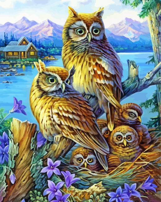 Owl Family paint by number
