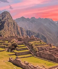 Pink Sunset At Machu Picchu paint by number