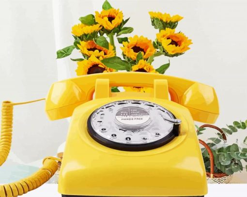 Retro Phone And Sunflowers paint by number