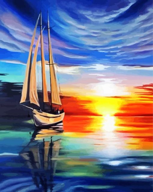 Sail Boat Sunset paint by number