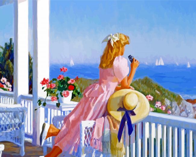 Seaside Balcony Paint By Numbers - PBN Canvas