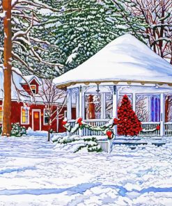 Snow Winter Gazebo paint by numbers